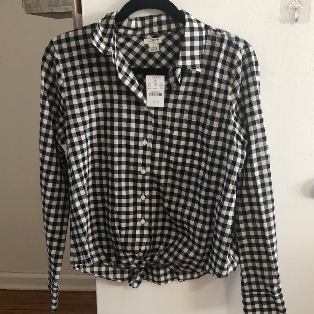 J. crew black checkered button down tie shirt NWT - Picture 3 of 4